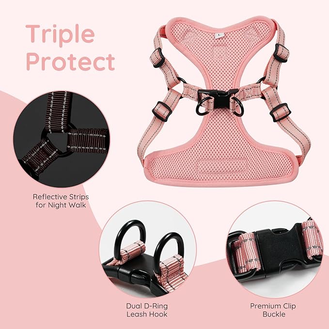 BELLA & PAL Adjustable Step-in Dog Harness, Puppy No-Pull Vest with Leash Set for XS/Small & Medium Dog, Breathable All-Weather Mesh, Reflective Strip, Secure Hook & Loop