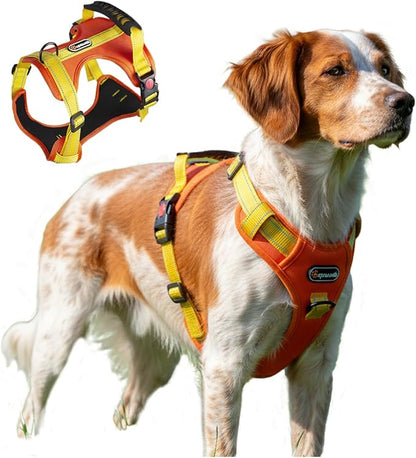 Tactical Dog Harness for Large Medium Dogs No Pull Adjustable Pet Vest with Reflective Straps Front & Back Clips Handle for Hiking Walking Hunting– 4 Sizes with or Without Leash (Orange, M)