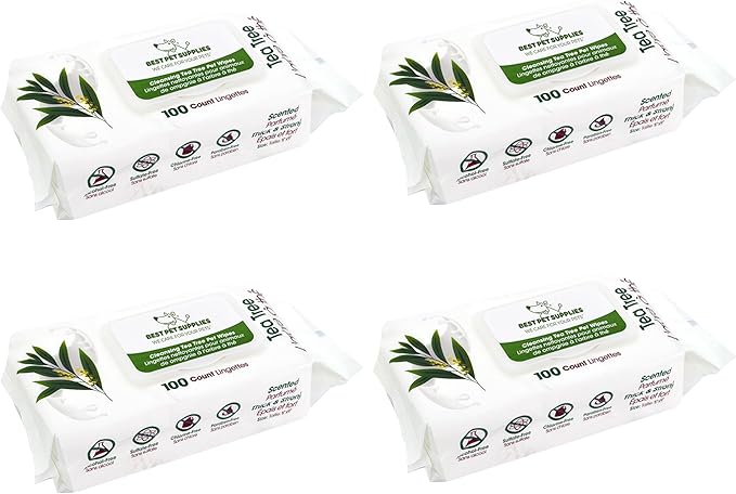 Best Pet Supplies 8" x 9" Large Dog Wipes - Cleaning and Deodorizing for Paws and Coat - Gentle Formula with Tea Tree Vitamin E for Puppies and Cats - 400 Count