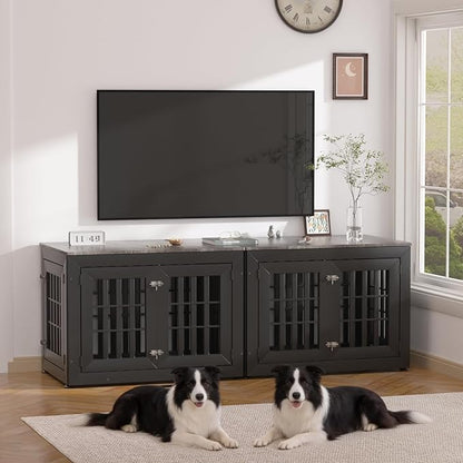 Snuowu 38" Heavy Duty Dog Crate Furniture for Small,Medium and Large Dogs,Rustic Wooden Dog Cage Kennel Indoor Furniture with Waterproof Top,Decorative Pet House Side End Table (Black & Grey)