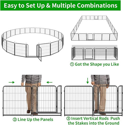Kfvigoho Dog Playpen Outdoor Extra Wide 24 Panels Heavy Duty Dog Fence 32" Height Anti-Rust with Doors Portable for RV Camping Yard, Total 63FT, 316 Sq.ft, Snowy Black
