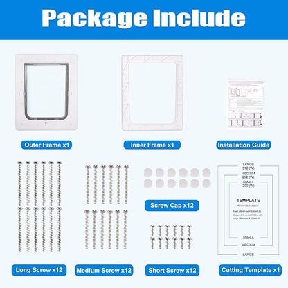 Pet Door, Durable Plastic Dog Door, 8.5”x 11.5” Inner Frame for Medium Dog and Pets, Easy DIY Installation, Suitable for Interior and Exterior Doors, Screen and Wall, White Doggie Door