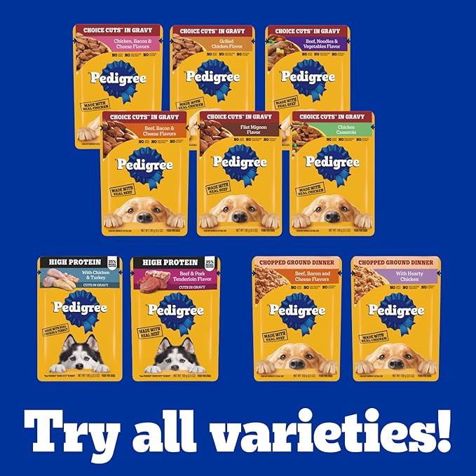 Pedigree Choice Cuts in Gravy Adult Wet Dog Food 16-Count Chicken, Bacon, & Cheese Flavors, 3.5 oz. Pouches