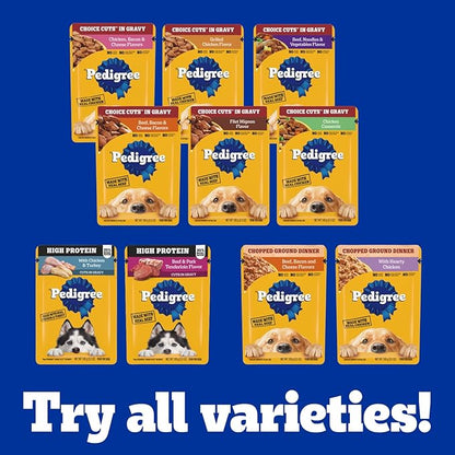 Pedigree Choice Cuts in Gravy Adult Wet Dog Food 16-Count Chicken, Bacon, & Cheese Flavors, 3.5 oz. Pouches
