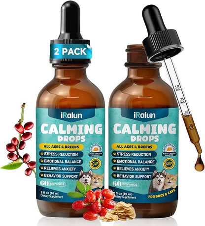 2Pack Calming Drops for Dogs & Cats - Cat Calming Treats for Anxiety Relief , Relaxation, Sleep Aid with Schisandra Taurine , Separation, Soothing Calming Care for Indoor Pet -Roast Chicken Flavor