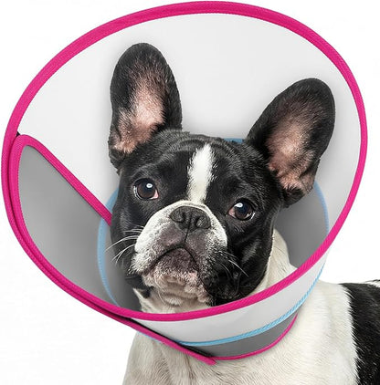 Queenmore Dog Cone Collar Flexible Recovery Cone for Dogs After Surgery, Pet Head Cones Alternative to Stop Licking, Elizabethan Dog Neck Collar Plastic Practical, Rose Red Small