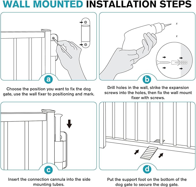 Snagle Paw Extra Wide Dog Gate,Free Standing Dog Fence with Door, Up to 104 Inch Wide Pet Gate with Support Feet for Stairs, Hallways, Doorways, Yard (White, 4 Panels)
