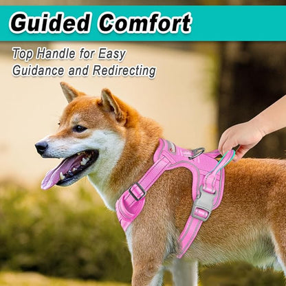 BARKBAY Dog Harness No Pull Mesh for Large Dogs - Adjustable, Reflective, Comfortable, No Choke, Heavy-Duty - Perfect for Outdoor Training, Walking, and Hiking - Strong & Durablee - XL & Pink Mesh