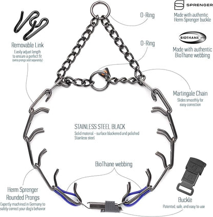 Herm Sprenger Black Stainless Steel Dog Collar with Quick Release ClicLock Buckle O-Ring Biothane Insert Training Collar Made in Germany (Blueberry Royal, 23in x 3.2mm(Neck Size up to19-20in))