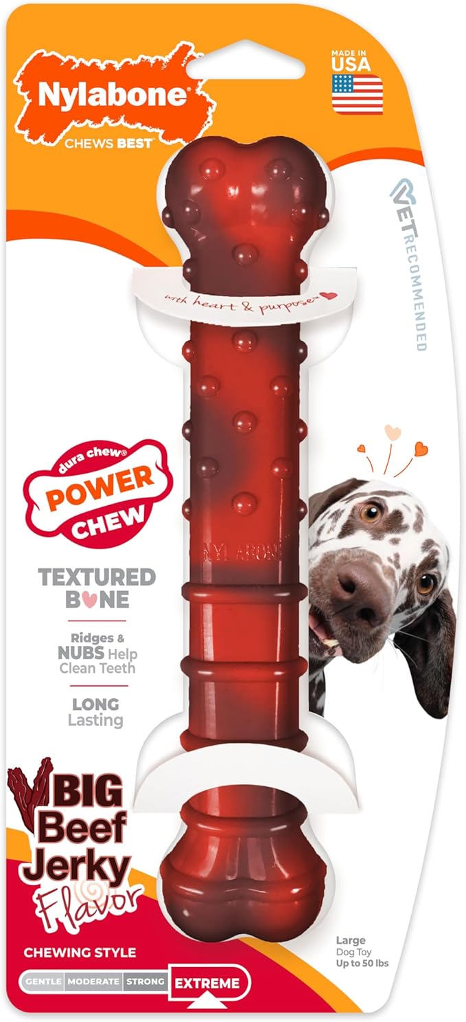 Nylabone Textured Bone Power Chew Toy for Dogs, Durable & Tough Dog Toys for Aggressive Chewers, Beef Jerky Flavor, Large Dogs - Up to 50 lbs, 1 Count