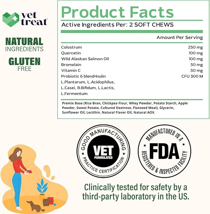 VET TREAT Dog Allergy Relief Chews - 120 Dog Allergy Chews - Itch Relief for Dogs - Anti Itch for Dogs - Dry & Itchy Skin - Allergies & Immune Support Supplement, Omega 3 Fish Oil, Probiotics - USA