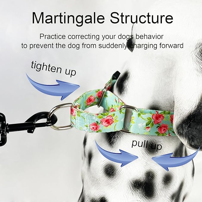 Martingale Collar for Dogs with Buckle Pink Floral Dog Collar No Pull Cute Girl Female Dog Collars for Extra Large Dogs, Green Rose