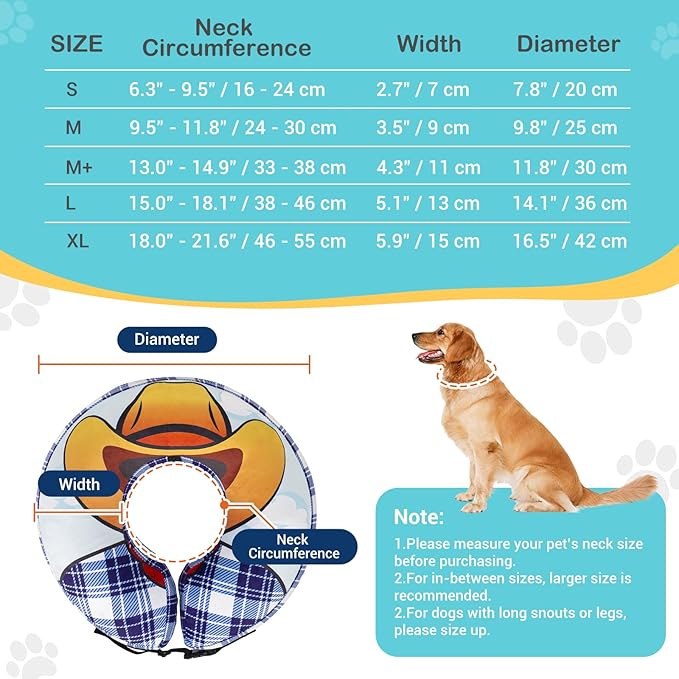 Avont Inflatable Dog Cone Collar After Surgery, Soft Dog Donut Collar to Stop Licking, E Collar Cone Alternative for Small Medium Large Dogs -Cowboy(M+)