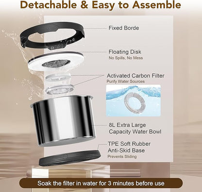UPSKY Dog Water Bowl No Spill 8L Stainless Steel, 2.1 Gallon Large Capacity Spill-Proof Dog Bowls, Non-Slip Slow Drinking Anti-Splash Bowl for Large Messy Drinkers, No Mess Indoor/Outdoor Use, Black