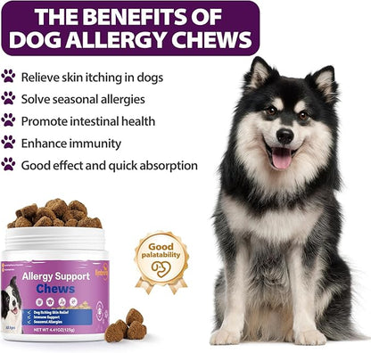 Dog Allergy Chews for Itchy Skin and Seasonal Allergies, Dog Allergy and Itching Skin Relief with Probiotics and Turmeric, Allergy Paw Relief and Dogs Coat Immune -50ct