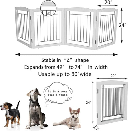 ZJSF Freestanding Foldable Dog Gate for House Extra Wide Wooden White Indoor Puppy Gate Stairs Dog Gates Doorways Tall Pet Gate 4 Panels Fence