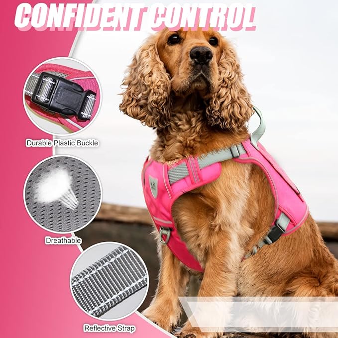 CBBPET Tactical Dog Harness for Small Medium Large Dogs No Pull Adjustable Harness Training Easy Control Pet Vest,Reflective Working Training (Rose Red M(Neck:17-26,Chest:24-36))