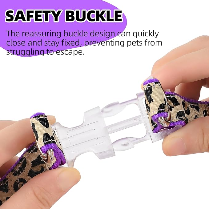 Mile High Life Leopard Dog Harness Collar Leash Set, Adjustable No Pull Dog Halter Harness for Small Breed Dogs, Easy Control for Training Walking (Purple, M Chest 15"-21", Neck 13"-17")
