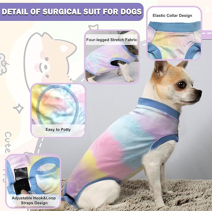 Dog Surgery Recovery Suit for Male Female, Spay Neuter Cone Alternative Surgical Onesie, Tie-dye Purple (Tie-dye Light Blue, Small (Back 12.2'', Chest 12''-14''))