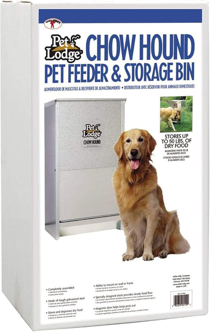 Little Giant 50 Pound Capacity Chow Hound Dry Food Automatic Steel Dog Feeder, with 13 Quart Galvanized Steel Ever-Full Pet Water Bowl Dish