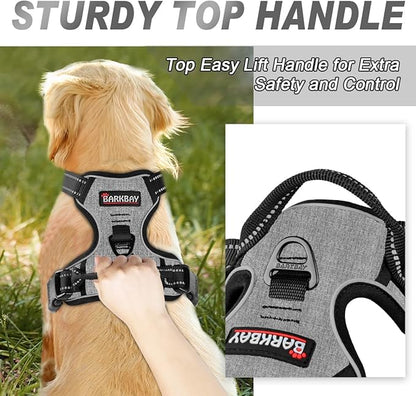 BARKBAY No Pull Dog Harness Front Clip Heavy Duty Reflective Easy Control Handle for Large Dog Walking(Flint Gray,L)