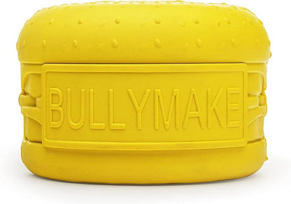 BULLYMAKE Yellow Toss N' Treat Cheeseburger Toy for Dogs, Durable Rubber Dog Toys for Aggressive Chewers, Dental Stimulating, Treat Dispensing, Boredom Busting, Pet Supplies, Made in USA