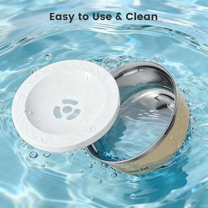 Gardner Pet Slow Water Bowl for Dogs, 2L/68oz Spill-Proof Pet Water Bowl with Floating Disk, Stainless Steel No-Spill Water Dispenser for Medium Pets