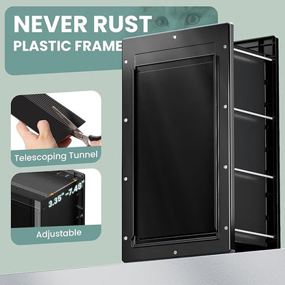 Durable Frame 3-Flaps Insulated Wall Dog Door, Extreme Weather Large Doggy Door for Wall, Never Rust Wall Pet Door, Telescoping Tunnel, 2 Magnetic Flaps, Closing Panel, for Pet Up to 100lb