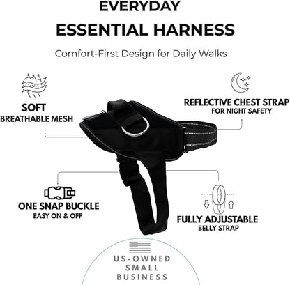 ShawnCo Essential Dog Harness, No-Pull Pet Vest with 3 Leash Clips, No Choke, Reflective, Adjustable and Padded, for Easy Walking and Training for Small, Medium and Large Dogs (Midnight, M)