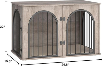 Hzuaneri 26.8'' Wooden Dog Crate Furniture, Indoor Dog Kennel Dogs Cage for Small Dogs, Heavy Duty Dog Crates Decorative Pet House End Side Table TV Stand, Greige DFC85505B