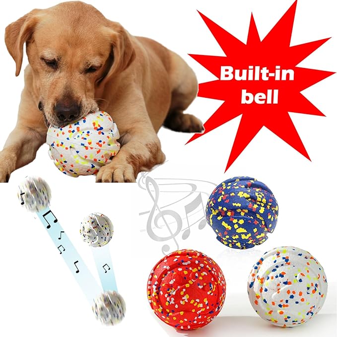 CAISHOW Dog Ball Squeak Toys (Bell Ball 5.12in White B)