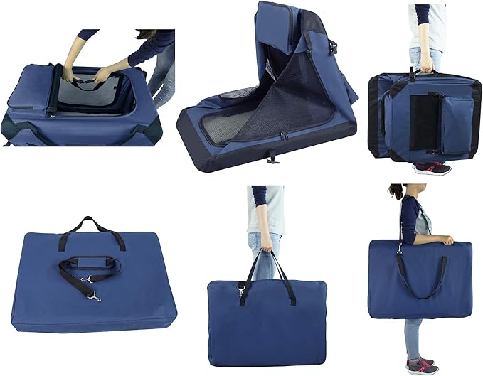 EliteField 3-Door Folding Soft Dog Crate with Carrying Bag and Fleece Bed (2 Year Warranty), Indoor & Outdoor Pet Home (36" L x 24" W x 28" H, Navy Blue)