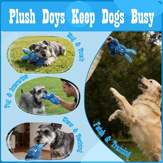 Donkey Squeaky Dog Toys to Keep Them Busy, Stuffed Plush Dog Toy Birthday Gift Crinkle Pet Puppy Tug Toy for Small Medium Large Dogs(Blue)