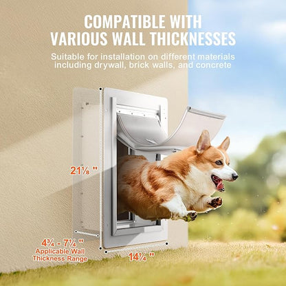 VEVOR 3-Flap Pet Door for Wall, Metal Frame with Lock, Energy-Efficient Insulated Pet Door, Easy to Install in Interior or Exterior Walls, Dog Door for Large Dogs (White-Large)
