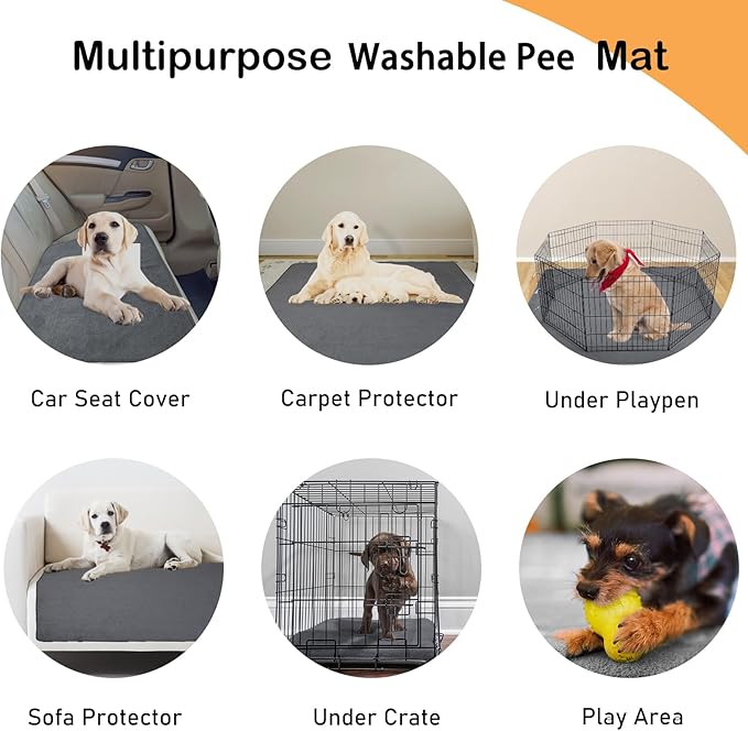 LOOBANI 2 Packs Extra Large Reusable Dog Mat for Floor, Non-Slip Washable Pee Pads for Dogs, Fast Absorbent Pet Whelping Pads, Puppy Playpen Mat for Incontinence, Housebreak, Crate, 72x72in,Gray