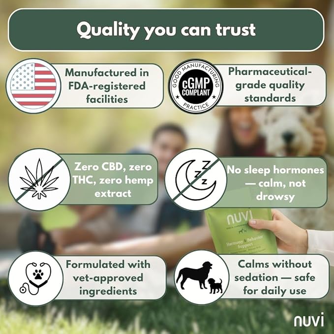 Nuvi Calming Chews for Dogs — Anxiety & Stress Relief Soft Chews | Non-Drowsy, Vet-Recommended Ingredients | Separation Anxiety, Fireworks, Travel | 90 Count
