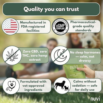 Nuvi Calming Chews for Dogs — Anxiety & Stress Relief Soft Chews | Non-Drowsy, Vet-Recommended Ingredients | Separation Anxiety, Fireworks, Travel | 90 Count