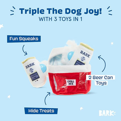 Barkbox 2 in 1 Interactive Plush Dog Toy - Rip and Reveal Toy for Dogs and Puppies - Stimulating Squeaky Pet Toys | Sub Zero Camping Hero (Small)
