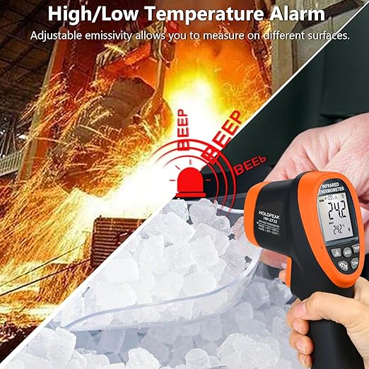 HOLDPEAK Pyrometer D:S=30:1, High Temp Infrared Thermometer -58℉~2732℉, Non-Contact Industrial Laser Thermometer Gun, Digital IR Temperature Gauge HP-2732 (NOT for Human)