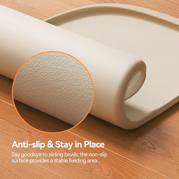 FEELNEEDY Silicone Cat & Dog Food Mat Waterproof, High Raised Edges for Leakage Protection, Dog Mat for Food and Water, Non-Slip Drip Tray, Easy Clean 18 * 12 * 0.5 inches Feeding Pad (Small, Beige)