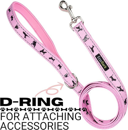 EcoBark Dog Leash - Soft & Reflective Comfort Leashes with Padded Handle - Safe, Strong, & Durable for Small, Medium or Large Dogs (Baby Pink)
