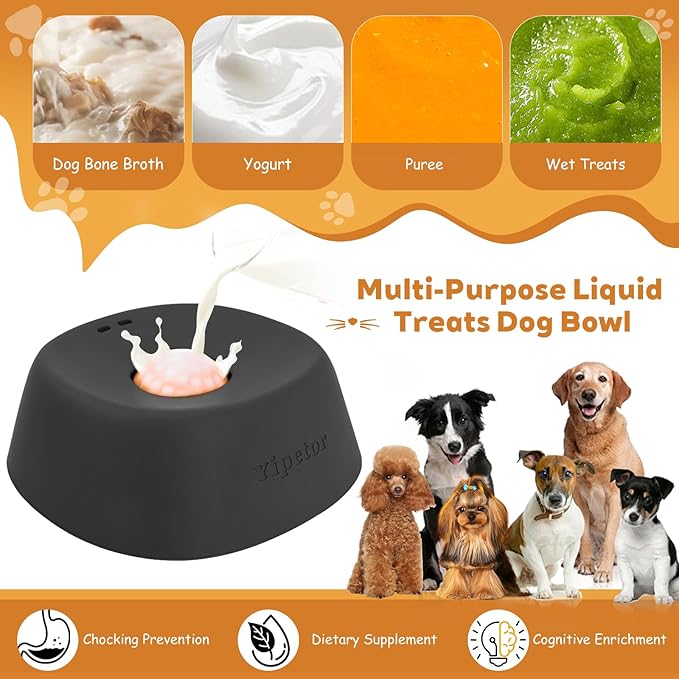 Yipetor Slow Feeder Dog Bowls for Liquid Treat, 【Entertained Ball-in】 Bone Broth Dog Lick Bowl, 3/4 Cup Yogurt Pup Lick Toy for Large Medium Small Breeds Dietary Supplement/Post-op Nutrition