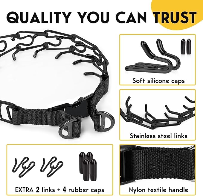 PetJett Prong Collar for Dogs - Adjustable Training Collar No Pull Choke Collar for Dogs, Pinch Collar for Dog, Walking Tool for Small, Medium, or Large Breed - Stainless Steel Metal Choker Chain