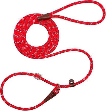 WYUZE 8ft Slip Lead Dog Leash, Reflective No Pull Dog Training Lead, 1/3" Nylon Rope Slip Control Leash for Small Medium Dogs, Red