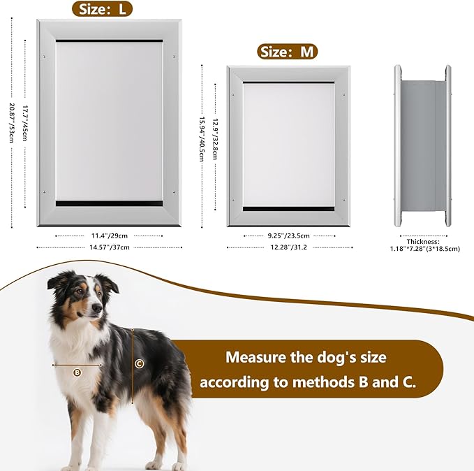 Ownpets Aluminum Dog Door for Wall and Door, Double Flap Energy Efficient, Telescoping Tunnel and Lock Panel, Heavy Duty Doggy Door for Dogs Up to 40lbs, Medium