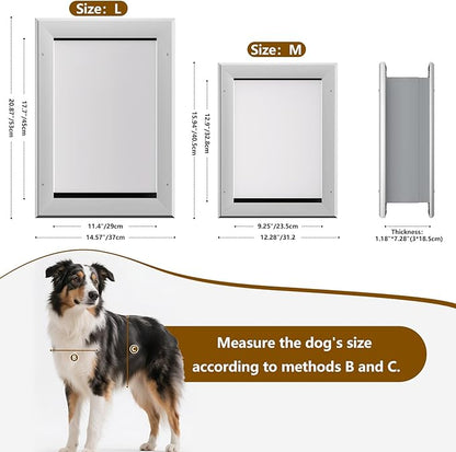 Ownpets Aluminum Dog Door for Wall and Door, Double Flap Energy Efficient, Telescoping Tunnel and Lock Panel, Heavy Duty Doggy Door for Dogs Up to 40lbs, Medium