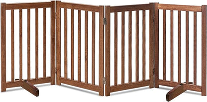 LZRS Freestanding Extra Wide Dog Gate 30 inch Tall - 4 Panels Solid Wooden Pet Gate for Doorways, Stairs, Hallways,Kitchens& Long Areas, Expandable & Foldable with Support Feet,Indoor Use,Oak