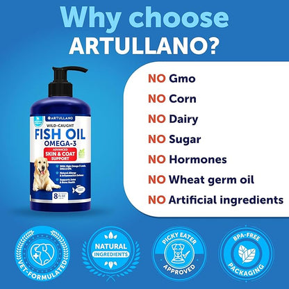 Omega 3 Fish Oil for Dogs - Better Than Salmon Oil - Skin and Coat Defense Liquid Supplement for Allergy Relief - High EPA & DHA for Shedding, Mobility, Itching, Joint & Bone Health Support - 8 FL OZ