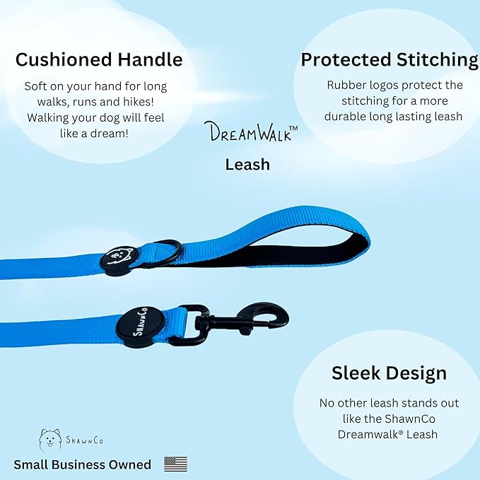 ShawnCo Dream Walk Dog Leash- Premium, Nylon Pet Leash with Soft Neoprene Handle for Small, Medium and Large Dogs (Pacific Blue, Medium/Large)