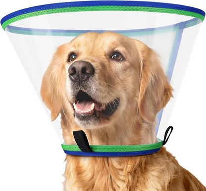 Soft Dog Cone Collar for Dogs After Surgery, Transparent Cone for Dogs to Stop Licking, Breathable Dog Neck Cone for Small Medium Large Dog, Adjustable Elizabethan Pet Recovery Collar (Blue, Size 4)